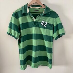 Watsons Mens Green Striped Polo Shirt Short Sleeve Heritage Club 42 XL